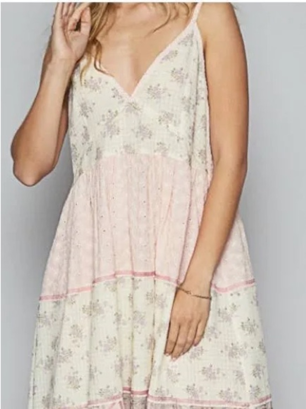 222 💕 POL Elegant Pink and Cream Maxi Dress